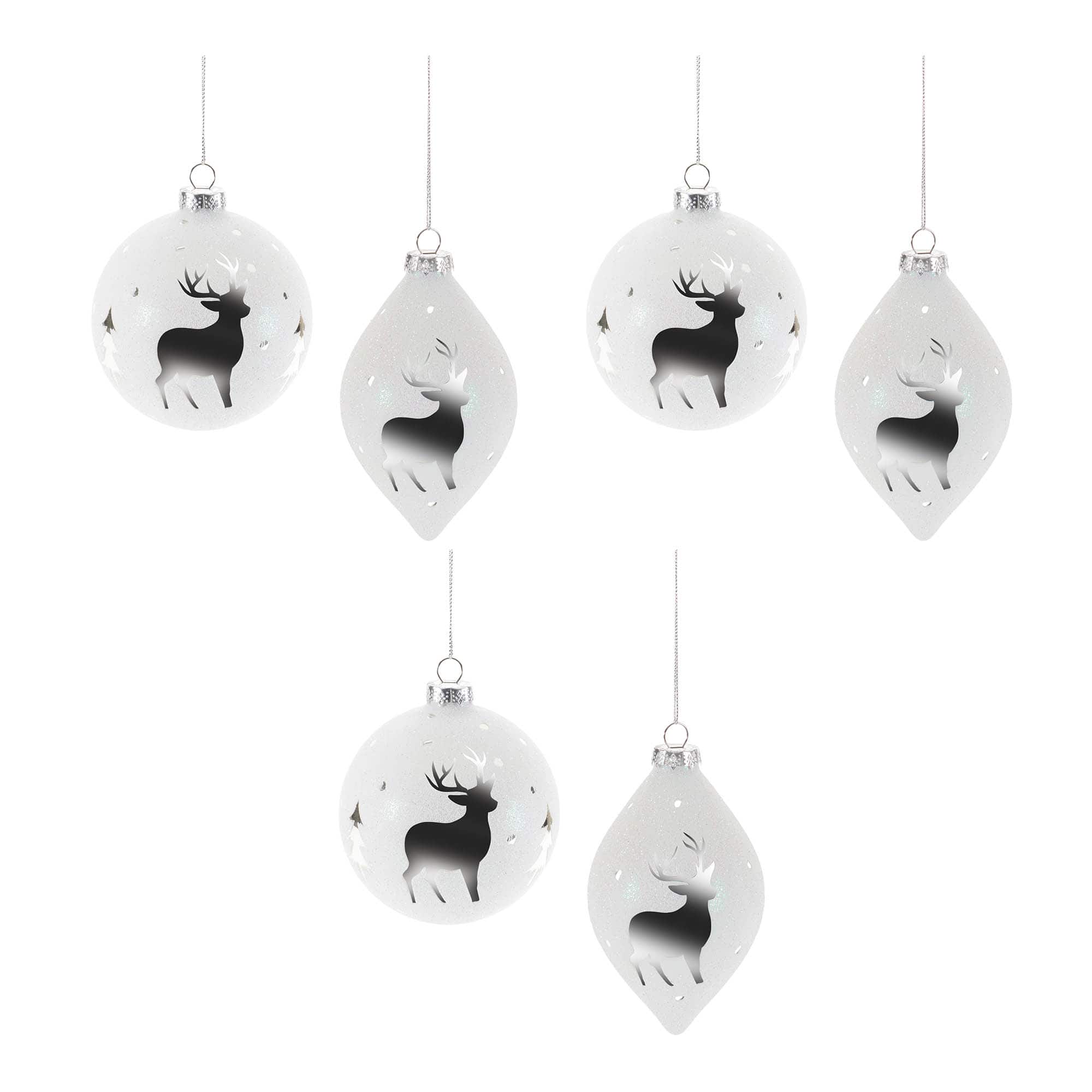 Glittered Glass Deer Ornaments Set